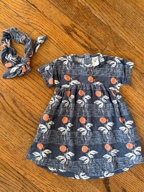Kate Quinn 6-12 months bamboo dress and headband in Florida cranes navy blue